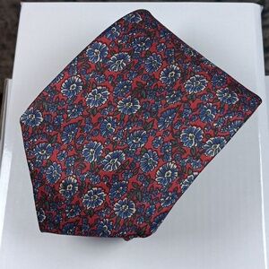 Vintage Lands' End red and blue floral silk tie.